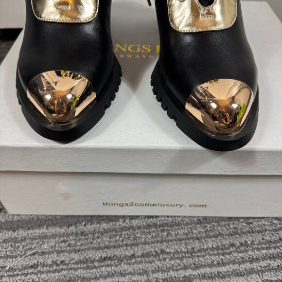 Things2Come by Shawné Mahoney “Maliyana” Luxe Combat Heel Boots | Black/Gold | S - Picture 4 of 11